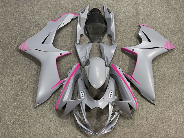2011-2024 Suzuki GSXR 600 / GSXR 750 Motorcycle Fairings - Matte Nardo Grey Pink Accents Canada for Sale