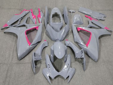 2006-2007 Suzuki GSXR 600 / GSXR 750 Motorcycle Fairings - Nardo Grey and Pink Trim Canada for Sale
