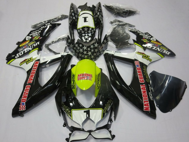 2008-2010 Suzuki GSXR 600 / GSXR 750 Motorcycle Fairings - White Yellow Red Black National Guard Canada for Sale