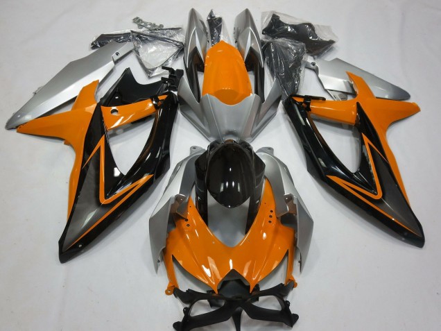 2008-2010 Suzuki GSXR 600 / GSXR 750 Motorcycle Fairings - Silver Orange Glossy Black Canada for Sale