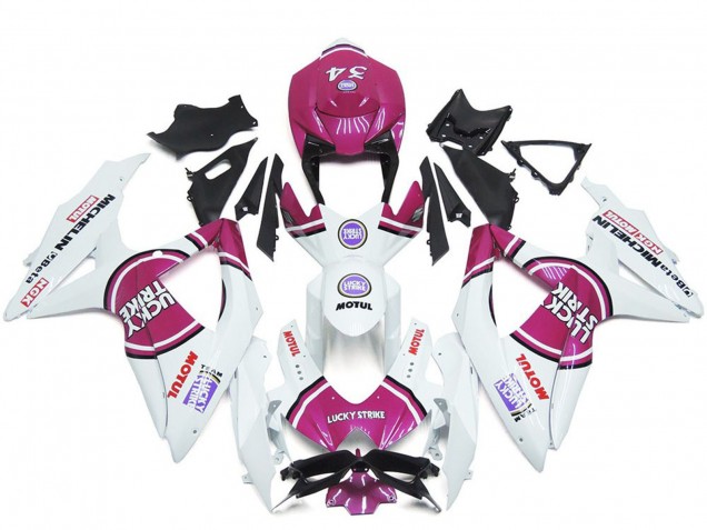 2008-2010 Suzuki GSXR 600 / GSXR 750 Motorcycle Fairings - White Pink Motul Lucky Strike 34 Canada for Sale