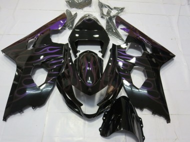 2004-2005 Suzuki GSXR 600 / GSXR 750 Motorcycle Fairings - Glossy Black Purple Flame Canada for Sale