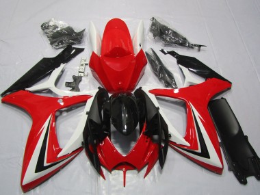 2006-2007 Suzuki GSXR 600 / GSXR 750 Motorcycle Fairings - White Red Glossy Black Stripe Canada for Sale