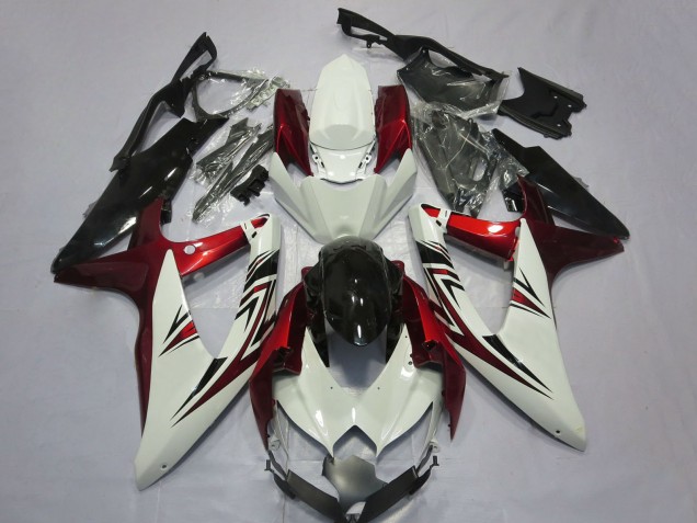 2008-2010 Suzuki GSXR 600 / GSXR 750 Motorcycle Fairings - White Red Glossy Black Canada for Sale