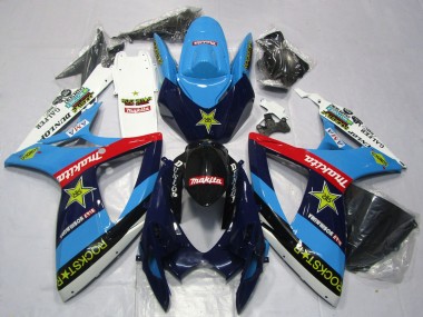 2006-2007 Suzuki GSXR 600 / GSXR 750 Motorcycle Fairings - Blue White Red Glossy Black Rockstar Canada for Sale