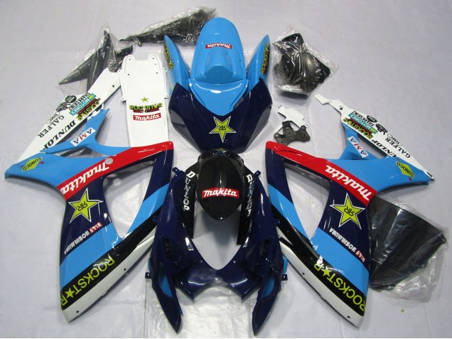 2006-2007 Suzuki GSXR 600 / GSXR 750 Motorcycle Fairings - Blue White Red Glossy Black Rockstar Canada for Sale