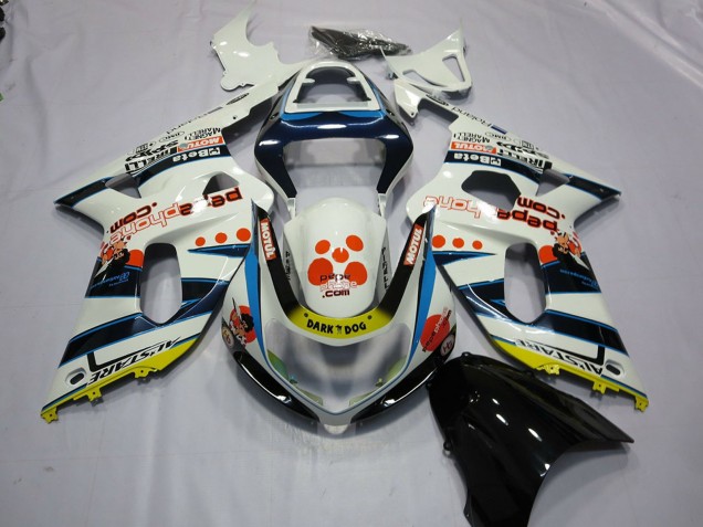 2001-2003 Suzuki GSXR 600 / GSXR 750 Motorcycle Fairings - White Blue Red Yellow Spots Canada for Sale