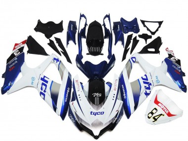 2008-2010 Suzuki GSXR 600 / GSXR 750 Motorcycle Fairings - White Silver Blue Black Tyco Canada for Sale