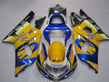 2001-2003 Suzuki GSXR 600 / GSXR 750 Motorcycle Fairings - Yellow Blue White Corona Motul Canada for Sale