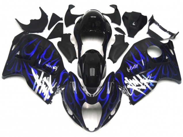 1996-2007 Suzuki GSXR 1300 Motorcycle Fairings - Glossy Black with Deep Blue Flame Canada for Sale