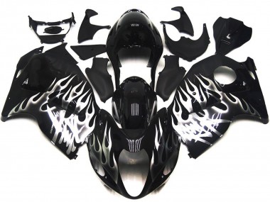 1996-2007 Suzuki GSXR 1300 Motorcycle Fairings - Glossy Black with Silver Flame Canada for Sale
