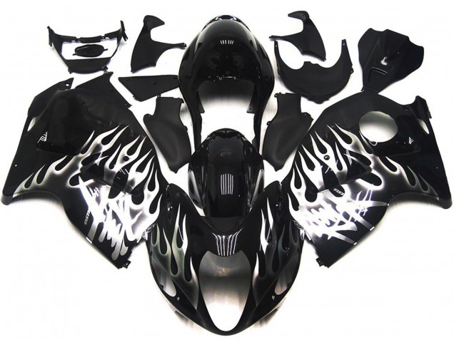 1996-2007 Suzuki GSXR 1300 Motorcycle Fairings - Glossy Black with Silver Flame Canada for Sale