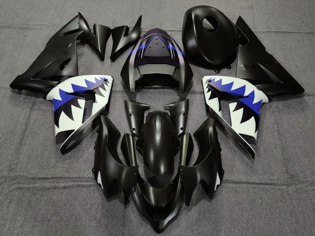 2004-2005 Kawasaki ZX10R Motorcycle Fairings - Matte Black and Dark Blue Shark Canada for Sale