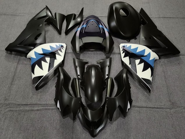 2004-2005 Kawasaki ZX10R Motorcycle Fairings - Matte Black and Light Blue Shark Canada for Sale