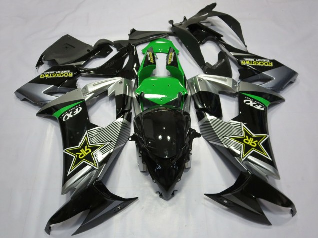 2008-2010 Kawasaki ZX10R Motorcycle Fairings - Grey Green Black Rockstar Canada for Sale