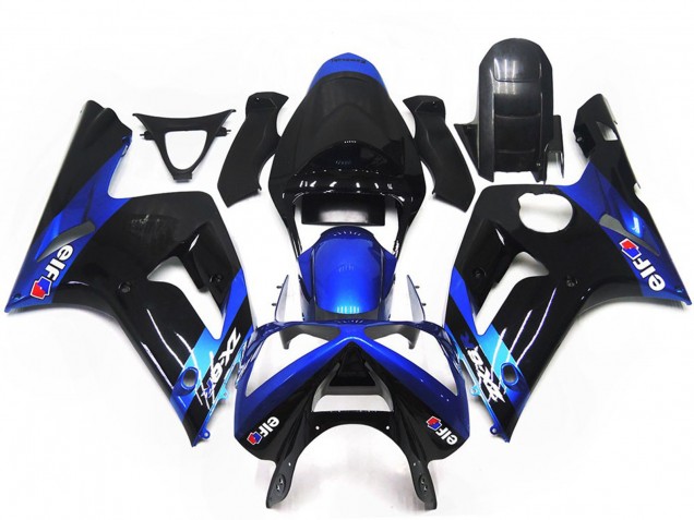 2003-2004 Kawasaki ZX6R Motorcycle Fairings - Blue Glossy Black Elf Canada for Sale