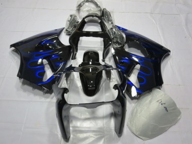 2000-2002 Kawasaki ZX6R Motorcycle Fairing - Glossy Black Blue Flame Canada for Sale