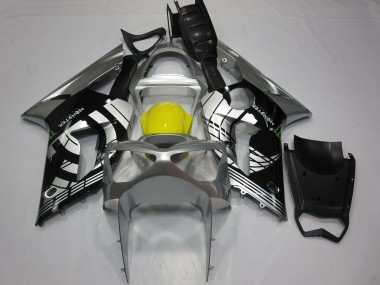 2003-2004 Kawasaki ZX6R Motorcycle Fairings - Silver Yellow Glossy Black Canada for Sale