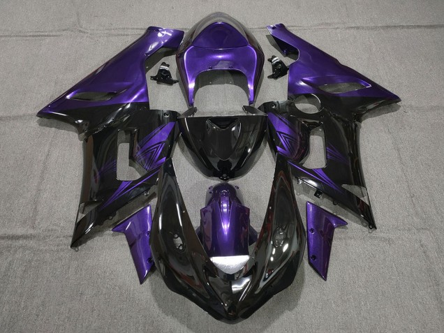 2005-2006 Kawasaki ZX6R Motorcycle Fairings - Purple Glossy Black Canada for Sale
