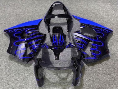 2000-2002 Kawasaki ZX6R Motorcycle Fairings - Glossy Black Blue Flame Canada for Sale