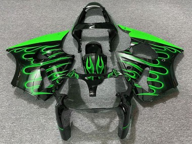 2000-2002 Kawasaki ZX6R Motorcycle Fairings - Glossy Black Green Flame Canada for Sale