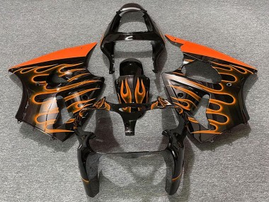 2000-2002 Kawasaki ZX6R Motorcycle Fairings - Glossy Black Orange Flame Canada for Sale