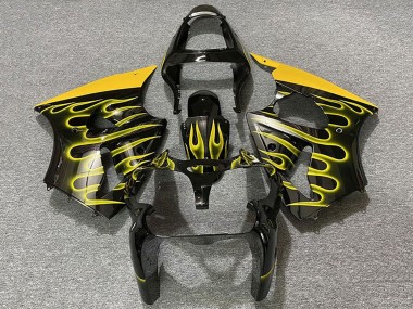 2000-2002 Kawasaki ZX6R Motorcycle Fairings - Glossy Black Yellow Flame Canada for Sale