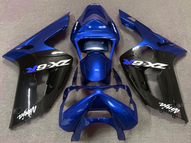 2003-2004 Kawasaki ZX6R Motorcycle Fairings - Blue Glossy Black Canada for Sale