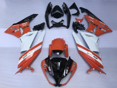2009-2012 Kawasaki ZX6R Motorcycle Fairings - Orange White Glossy Black Elf Touch4 Bridgestone Canada for Sale