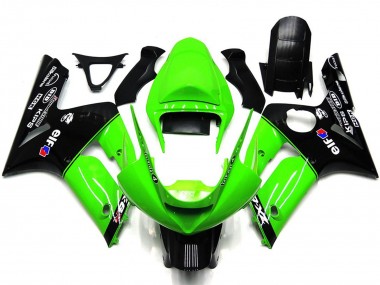 2003-2004 Kawasaki ZX6R Motorcycle Fairings - Green Glossy Black Elf Silkolene Canada for Sale