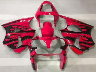 2000-2002 Kawasaki ZX6R Motorcycle Fairings - Red Black Flame Canada for Sale