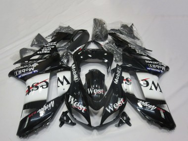 2007-2008 Kawasaki ZX6R Motorcycle Fairings - Glossy Black White West Canada for Sale