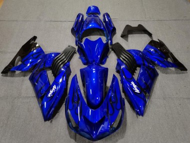 2006-2011 Kawasaki ZX14R Motorcycle Fairings - Blue Black Flame Canada for Sale