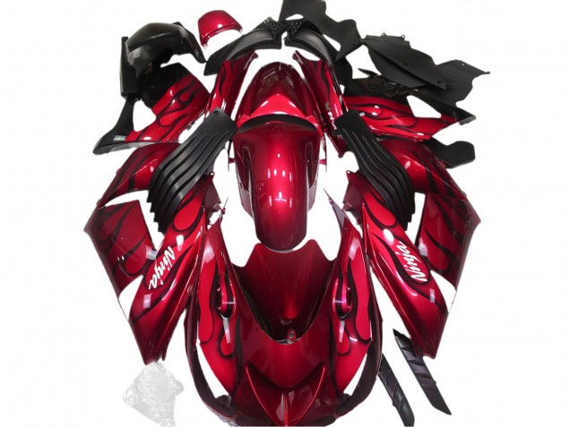 2006-2011 Kawasaki ZX14R Motorcycle Fairings - Red Black Flame White Ninja Canada for Sale