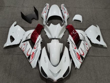 2006-2011 Kawasaki ZX14R Motorcycle Fairings - White Red Flame Canada for Sale