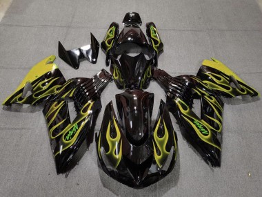 2006-2011 Kawasaki ZX14R Motorcycle Fairings - Glossy Black Yellow Flame Canada for Sale