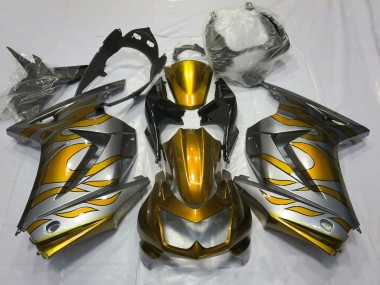 2008-2012 Kawasaki Ninja 250 Motorcycle Fairings - Silver Gold Flame Canada for Sale