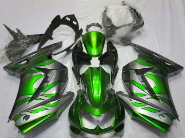 2008-2012 Kawasaki Ninja 250 Motorcycle Fairings - Silver Green Flame Canada for Sale