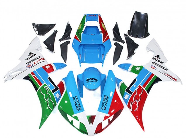 2002-2003 Yamaha R1 Motorcycle Fairings - White Blue Red Green Motul Michelin Dunlop Canada for Sale