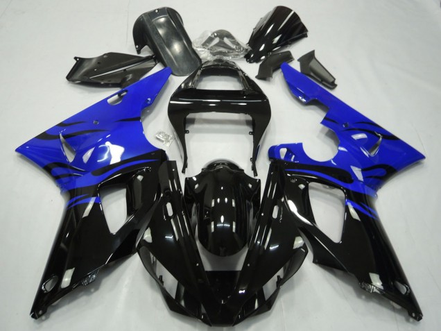 2000-2001 Yamaha R1 Motorcycle Fairings - Blue Glossy Black Flame Canada for Sale