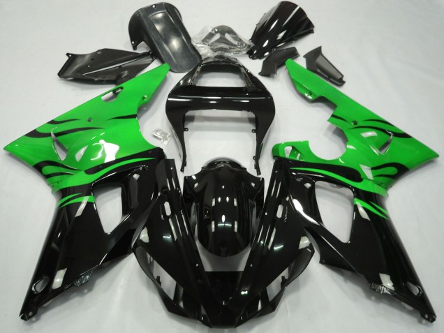 2000-2001 Yamaha R1 Motorcycle Fairings - Green Glossy Black Flame Canada for Sale