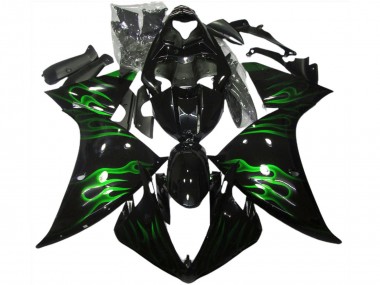 2009-2011 Yamaha R1 Motorcycle Fairings - Glossy Black Green Flame Canada for Sale