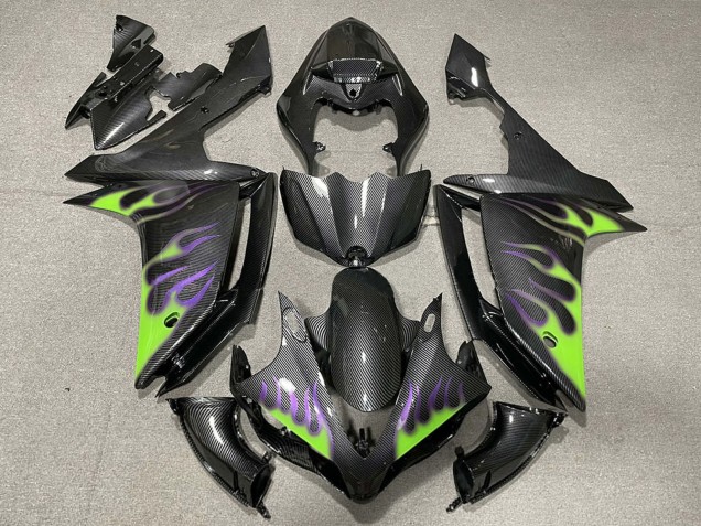 2007-2008 Yamaha R1 Motorcycle Fairings - Carbon Fiber Green Purple Flame Canada for Sale