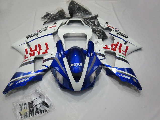 2000-2001 Yamaha R1 Motorcycle Fairings - White Blue Red Fiat Motul Canada for Sale
