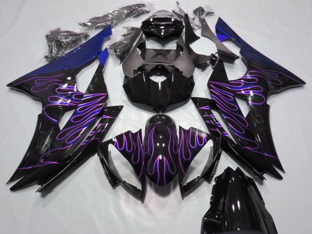 2008-2016 Yamaha R6 Motorcycle Fairings - Blue Glossy Black Purple Flame Canada for Sale