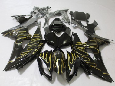 2008-2016 Yamaha R6 Motorcycle Fairings - Glossy Black Gold Flame Canada for Sale