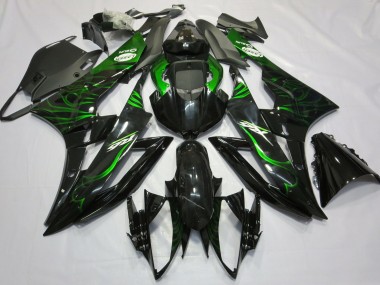 2006-2007 Yamaha R6 Motorcycle Fairings - Glossy Black Green Flame Canada for Sale