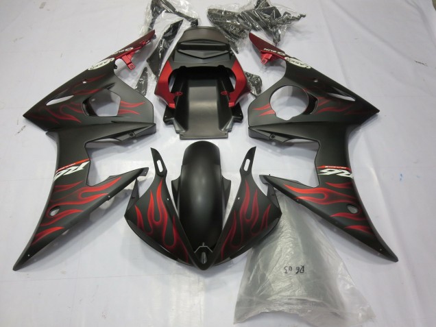 2003-2004 Yamaha R6 Motorcycle Fairings - Matte Black Red Flame Canada for Sale