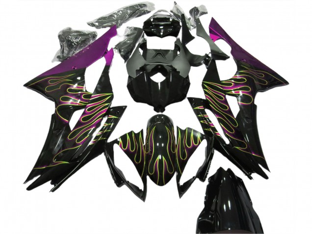 2008-2016 Yamaha R6 Motorcycle Fairings - Purple Glossy Black Gold Flame Canada for Sale