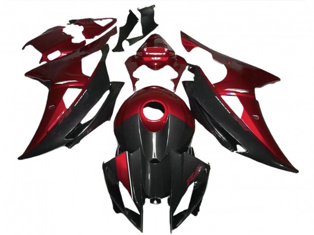 2008-2016 Yamaha R6 Motorcycle Fairings - Red Black Carbon Fiber Style Canada for Sale